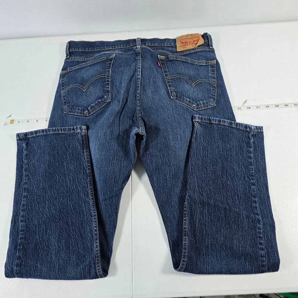Levis 505 Regular Fit Dark Wash Indigo Straight Leg Jeans Mens 36x30 Stretch